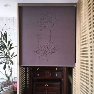 Rèm xuyên sáng họa tiết hoa sen che ban thờ 03