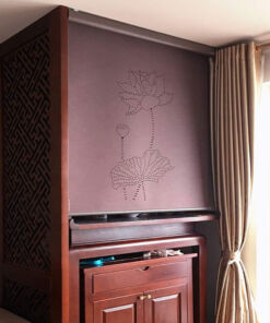 Rèm xuyên sáng họa tiết hoa sen che ban thờ 04