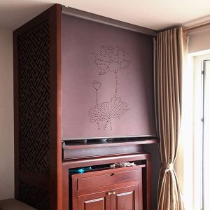 Rèm xuyên sáng họa tiết hoa sen che ban thờ 04