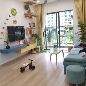 Rèm vải màu vàng cho phòng khách chung cư mã WRV24