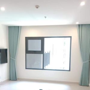 Rèm vải 1 lớp màu xanh đẹp cho phòng ngủ chung cư mã WRV19