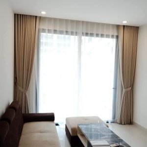 Rèm vải 2 lớp màu vàng giá rẻ cho phòng khách chung cư