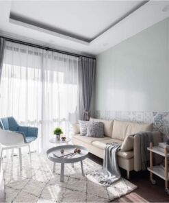 Rèm vải 2 lớp màu ghi sáng cho phòng khách chung cư