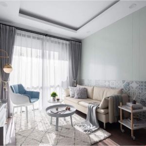 Rèm vải 2 lớp màu ghi sáng cho phòng khách chung cư