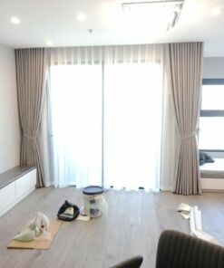 Rèm vải màu ghi sáng đẹp cho phòng khách chung cư WRV06