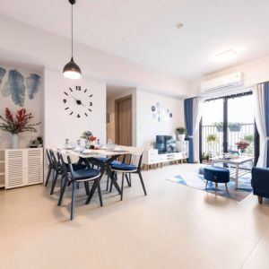 Rèm vải 2 lớp màu xanh đẹp cho phòng khách chung cư