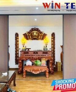 Vách ngăn phòng thờ bằng vải tổ ong cực đẹp